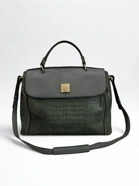 MCM Mocha Luxe Handbag 2010 Vintage Croco Leather Satchel Bag Rare Khaki Gray